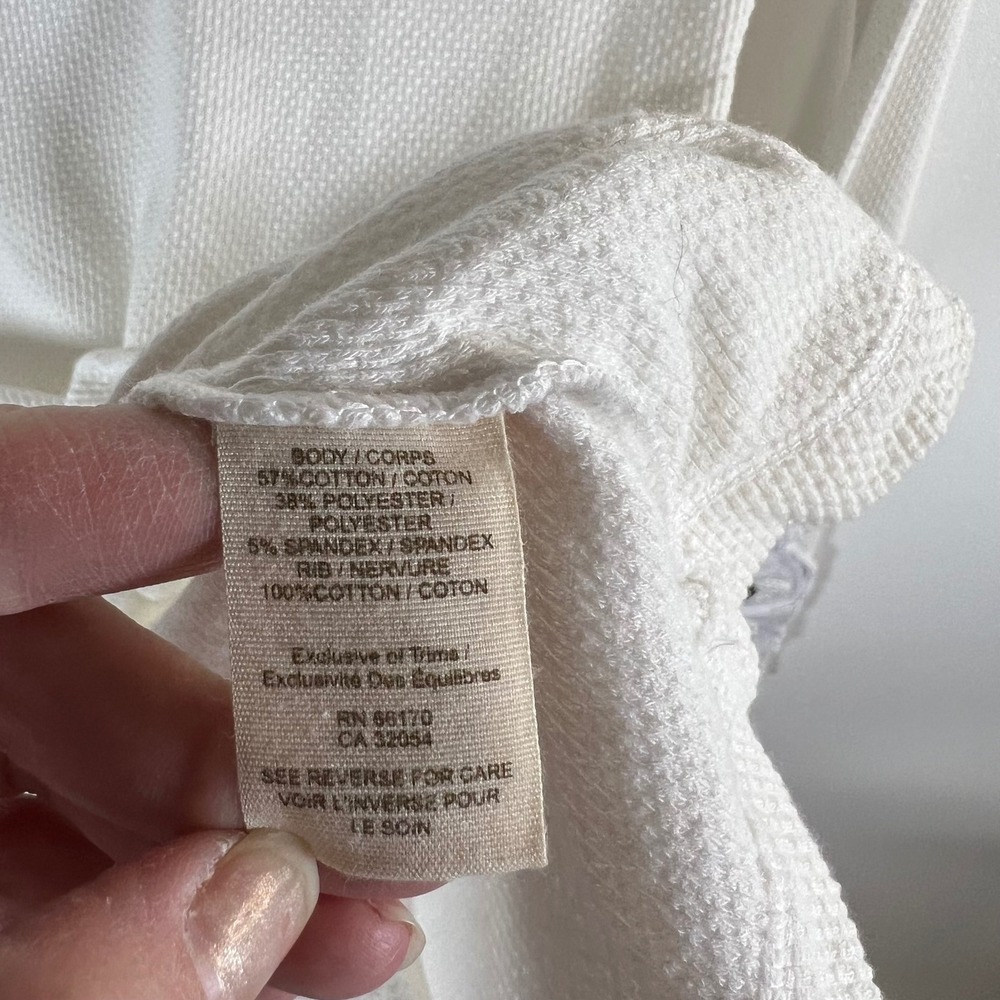 Free People Womens Cream Waffle Knit Thermal Scoop Neck Button Cuff Top Small - Picture 8 of 11